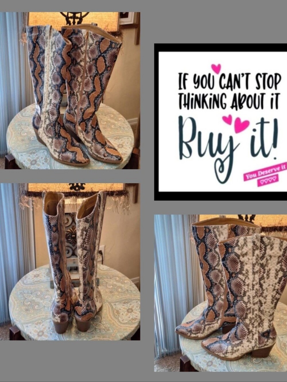Women's Snake-Print Mid-Calf Heeled Boots in Brown/Tan. Size 8W (Wide Calf)